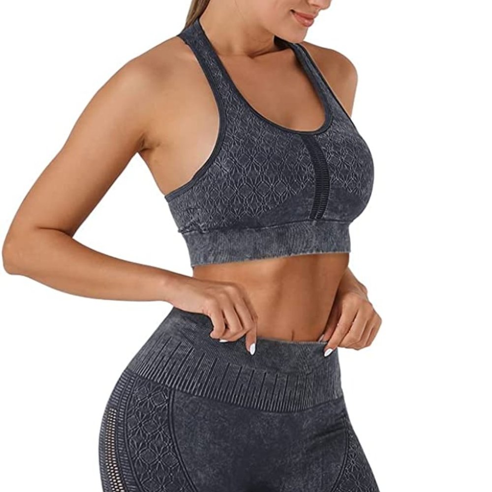 NWT Activewear Set, Seamless, Compression Fit, Size Medium, Charcoal Grey